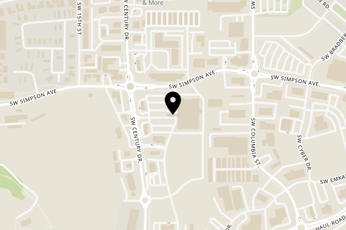 Map showing the location of Life & Time: Free Range Fast Food on 320 SW Century Dr # 100 in Bend